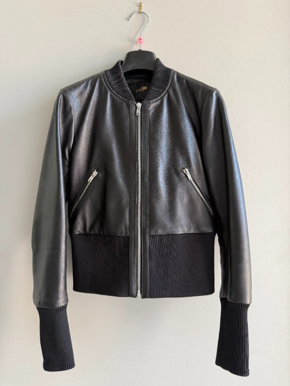NWOT Maje Cropped Leather Bomber Jacket Black – FR 36 / US S